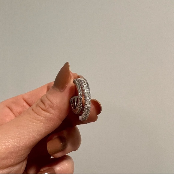 NEW Diamonique Sterling Silver 3 Rows Hoop Earrings - Picture 4 of 5